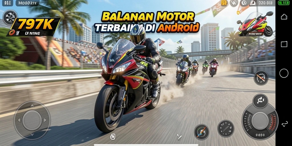 Gambaran aksi balapan motor yang mendebarkan.