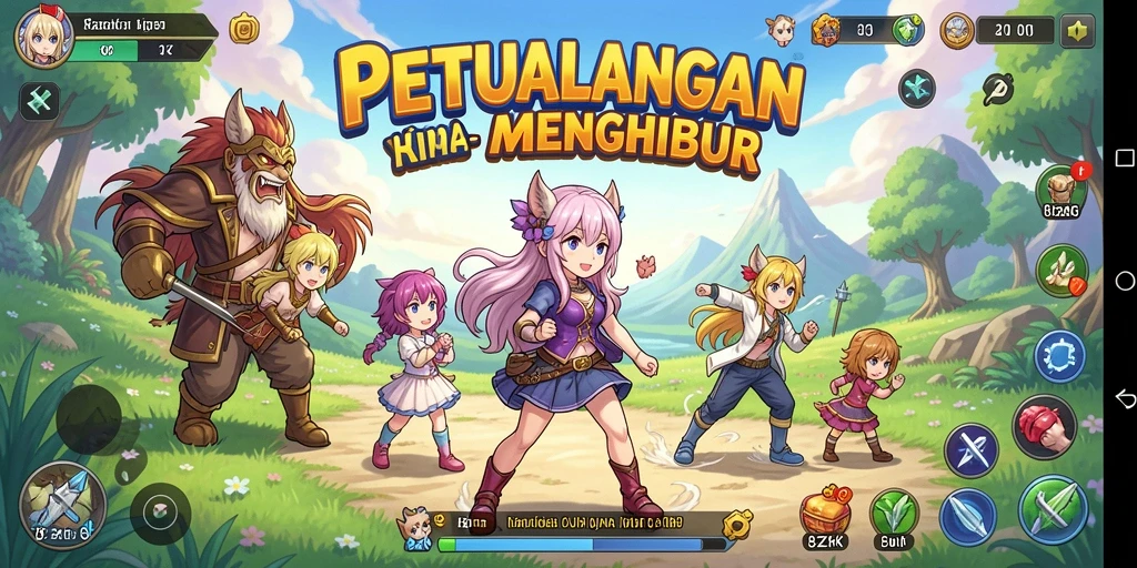 Screenshot gameplay <strong>8ZK</strong> yang menampilkan karakter anime di dunia yang fantastis.