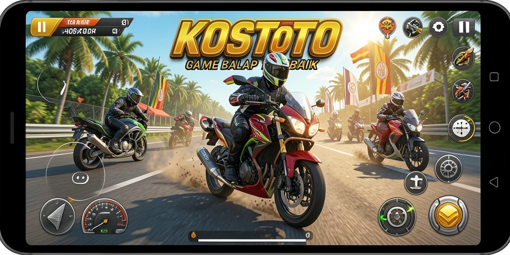 Tampilan gameplay KOSTOTO yang menegangkan saat balap motor.