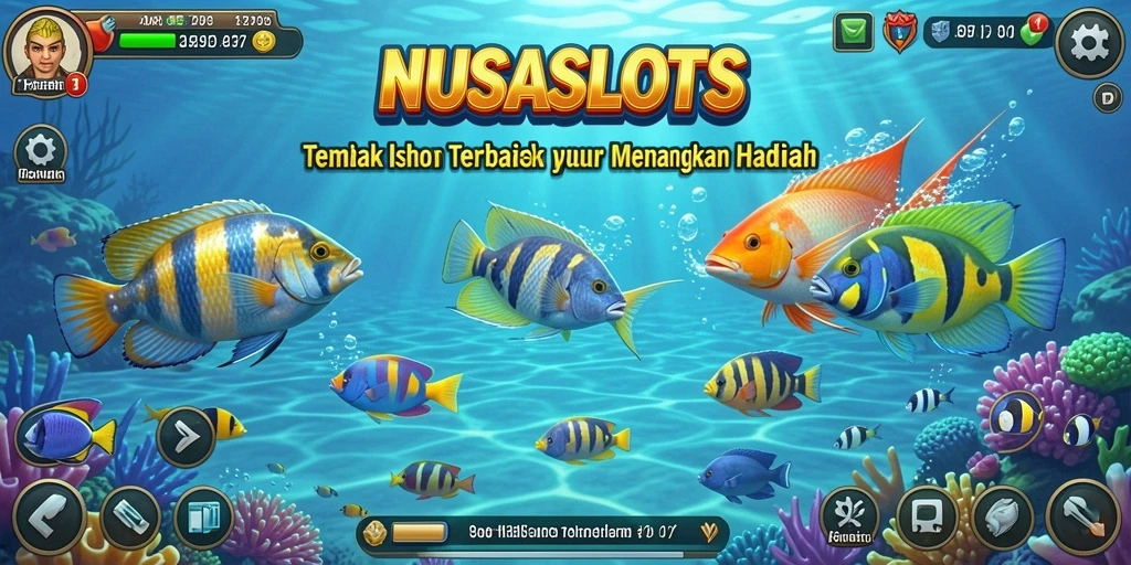 Tampilan gameplay seru dalam NUSASLOTS saat menembak ikan.