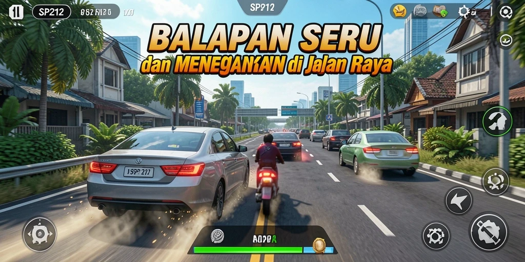 Gameplay menegangkan di SP212 saat balapan di lintasan.
